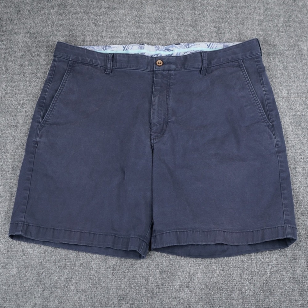 Tommy Bahama Chino Shorts Mens 38 Navy Blue Cotton Tencel Stretch Flat Front